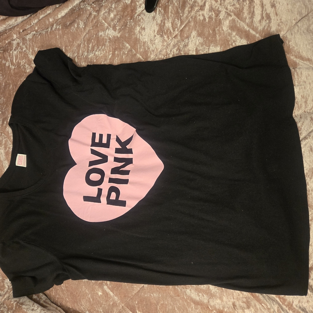 Black T-Shirt with Pink Heart Graphic